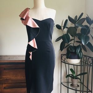 Laundry One-Shoulder Ruffle Black Sheath Dress
